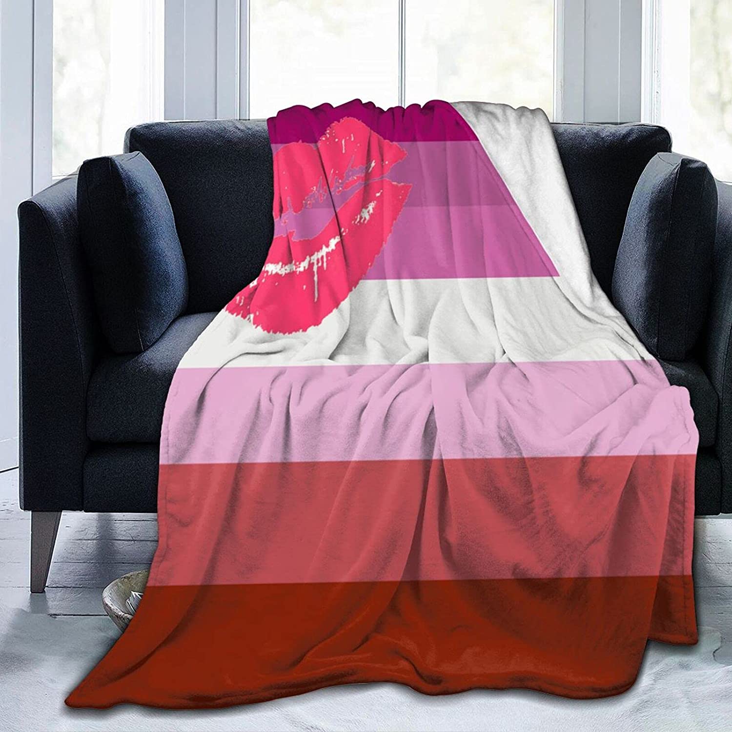 Lipstick Lesbian Pride Flannel Fleece Throw Blankets/ Soft Blanket For Lesbian Couple