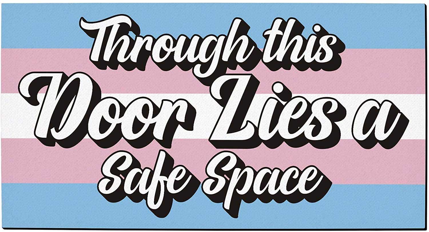 Transgender Pride Transgender Doormat Through This Door Lies A Safe Space Trans Gifts Decorative Doormat Trans
