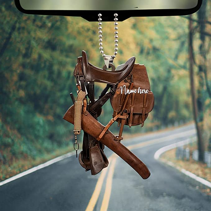 Personalized Horse Lover Cowboy Saddle Car Hanging Ornament/ Car Decor For Cowboy