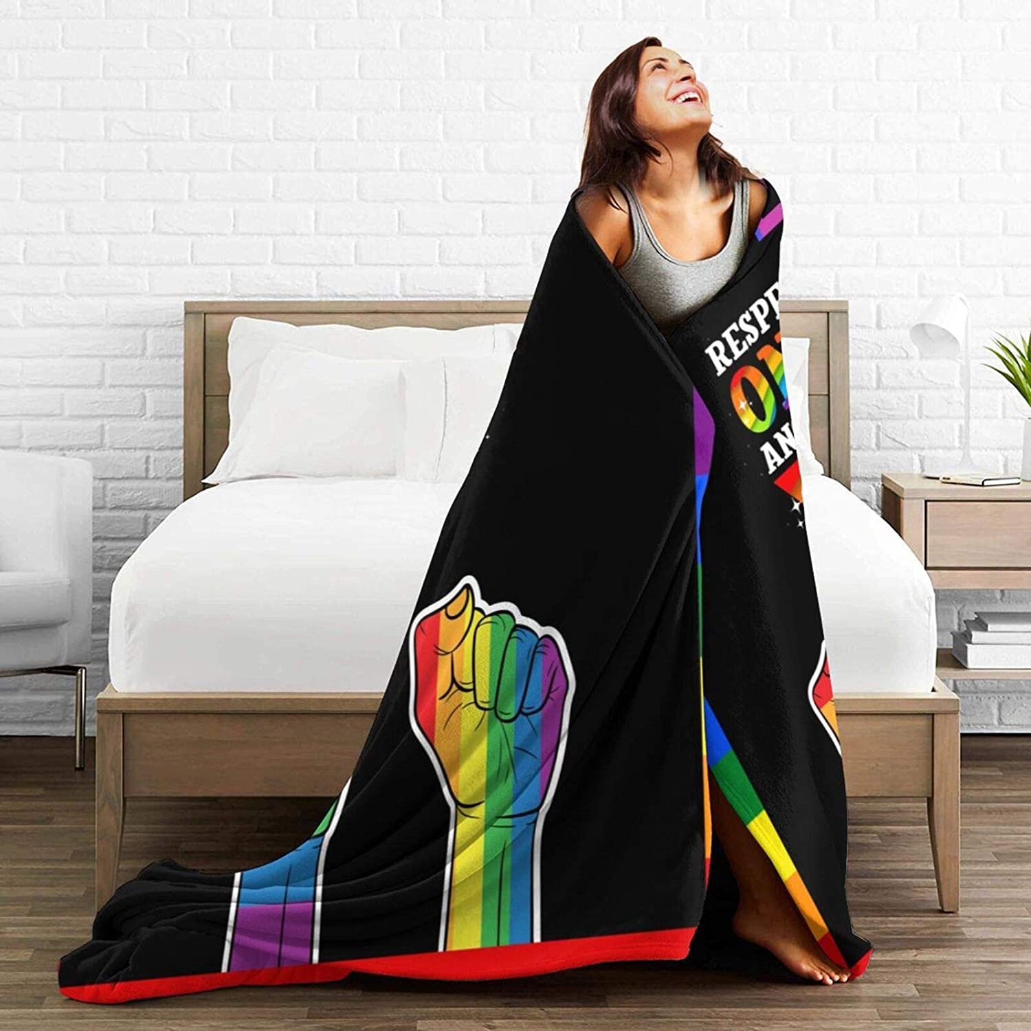 Lgbt Blanket For Lesbian/ Gaymer/ Respect One Another Rainbow Color Blanket For Lgbt/ Pride Gifts