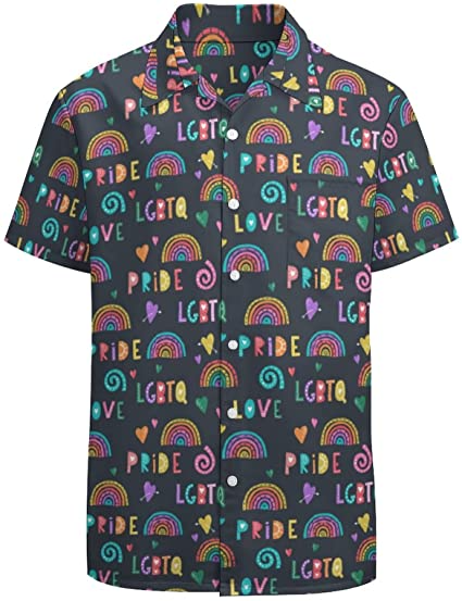 Rainbow Lgbt Print Summer Hawaiian Shirts Beach Shirts Gift/ Lesbian Love Gifts/ Love Is Love Rainbow Hawaii Shirt