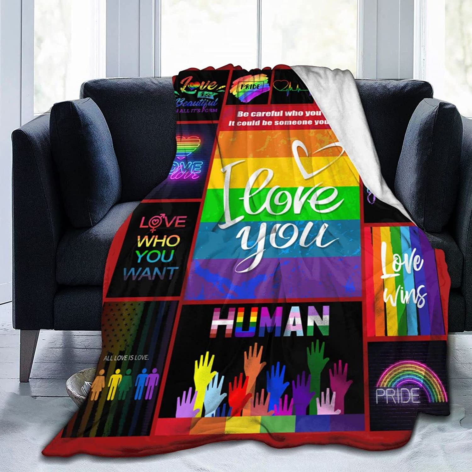 Lgbt Throw Blanket Rainbow Gay Pride Flannel Fleece Blankets For Couch Sofa/ Love Is Love Blanket