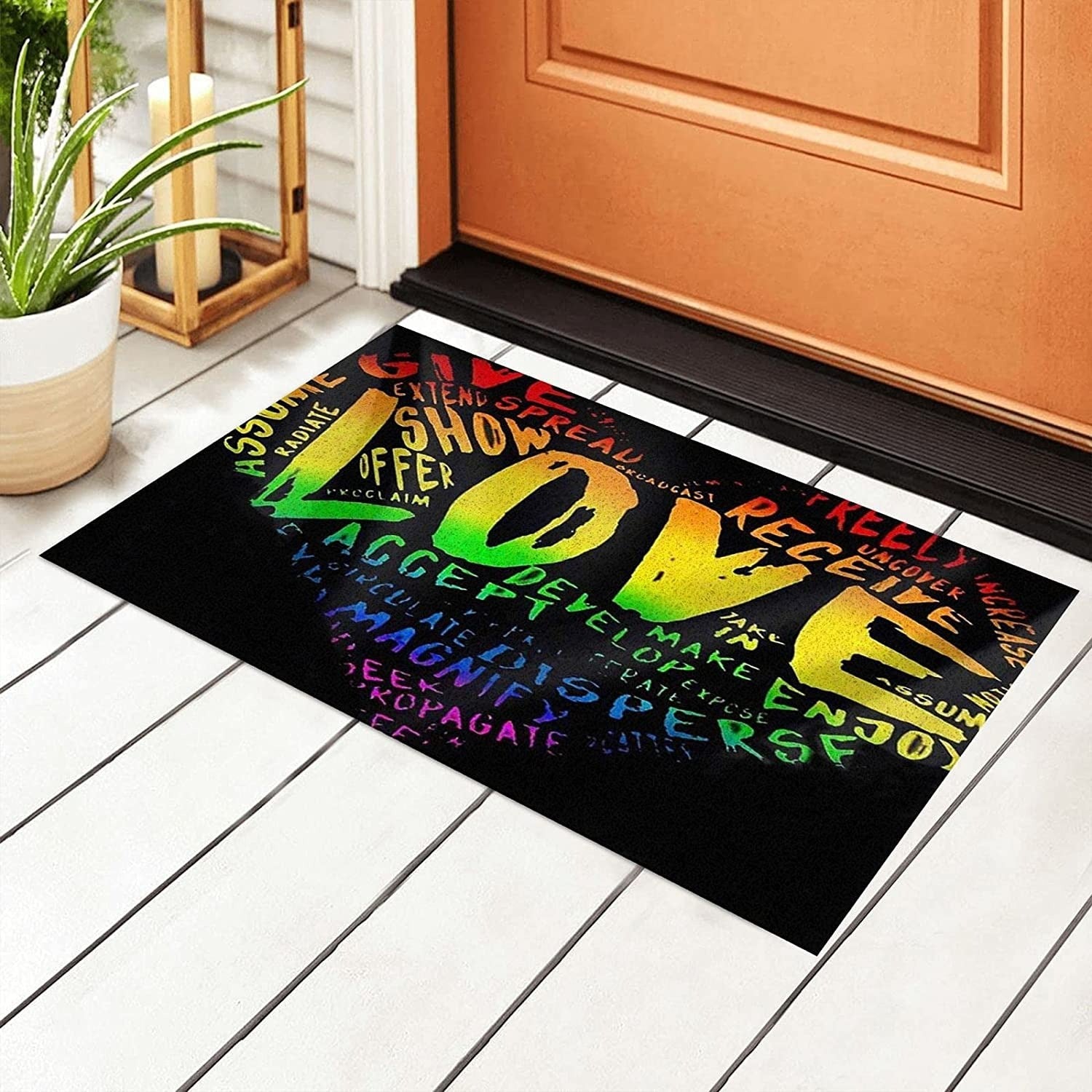 Lgbt Pride Rainbow Mat Heart Gays Lesbians Pvc Doormat Non Slip Floor Mat For Outdoor Indoor Decor