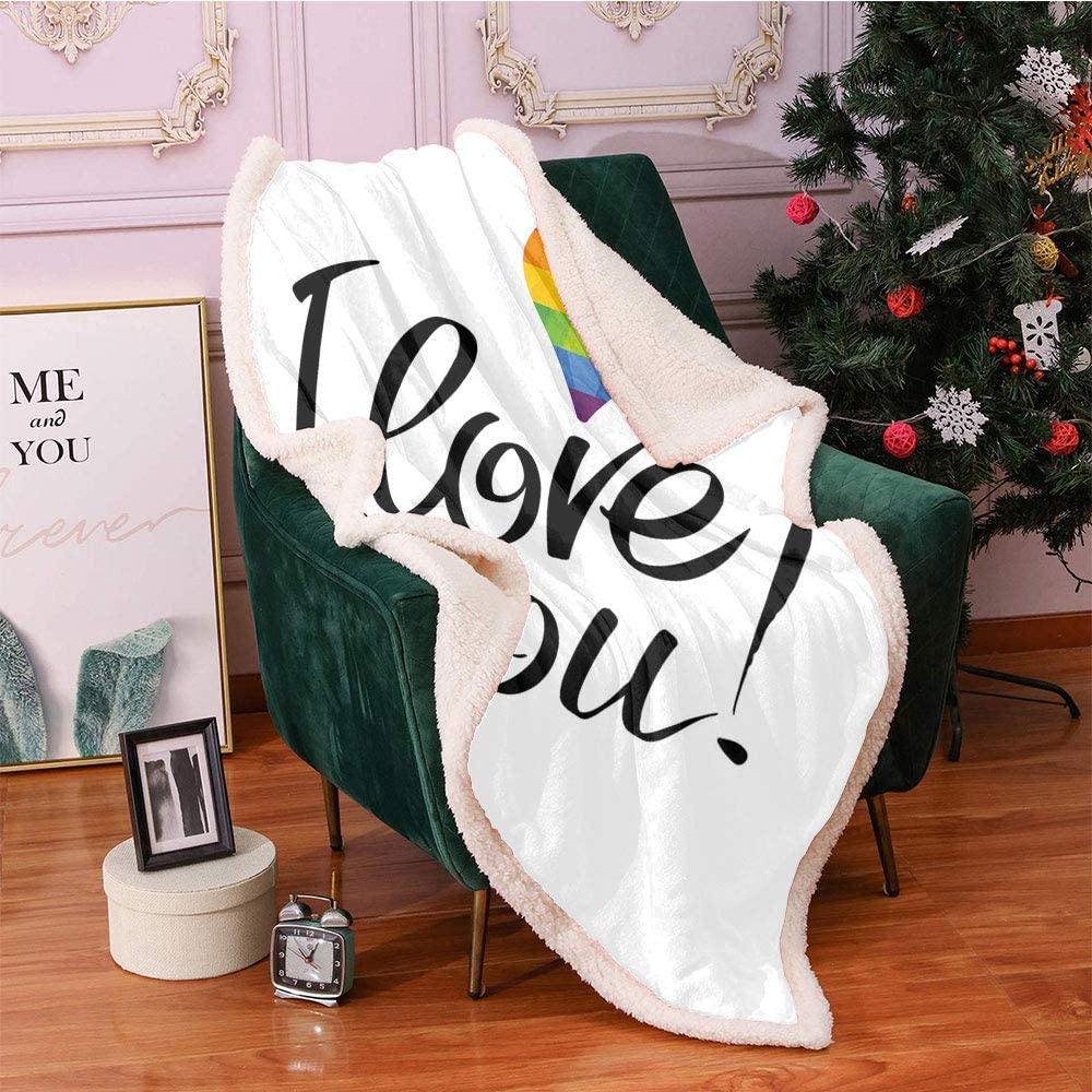 Pride Fleece Blanket/I Love You Letters With Polygonal Effect Rainbow Color Heart Gay Lesbian Couples Blanket