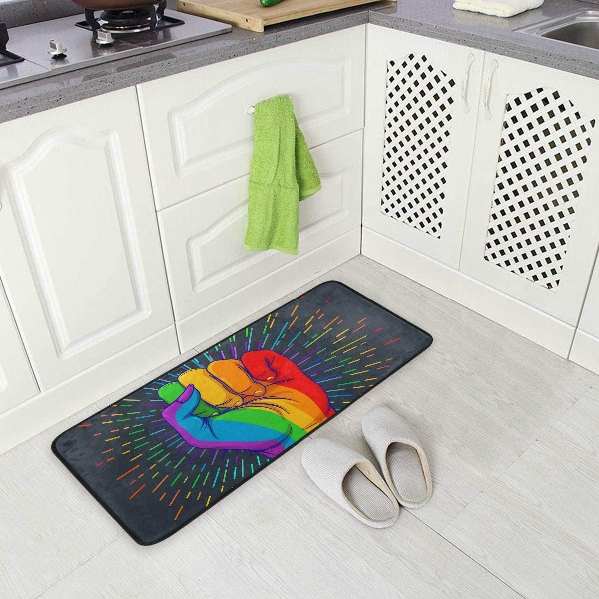 Lgbt Doormat Area Rug Rainbow Fist Pride For Bedroom Front Door Kitchen Indoors Support Lgbt Home Decors