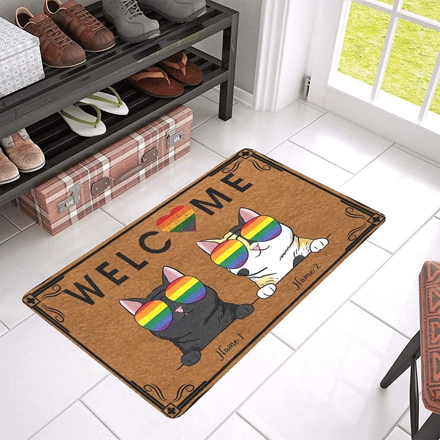 Gay Pride Doormat Personalized Cat Doormat Rainbow Welcome Mat Heart Rainbow Doormat Lgbt Home Decor