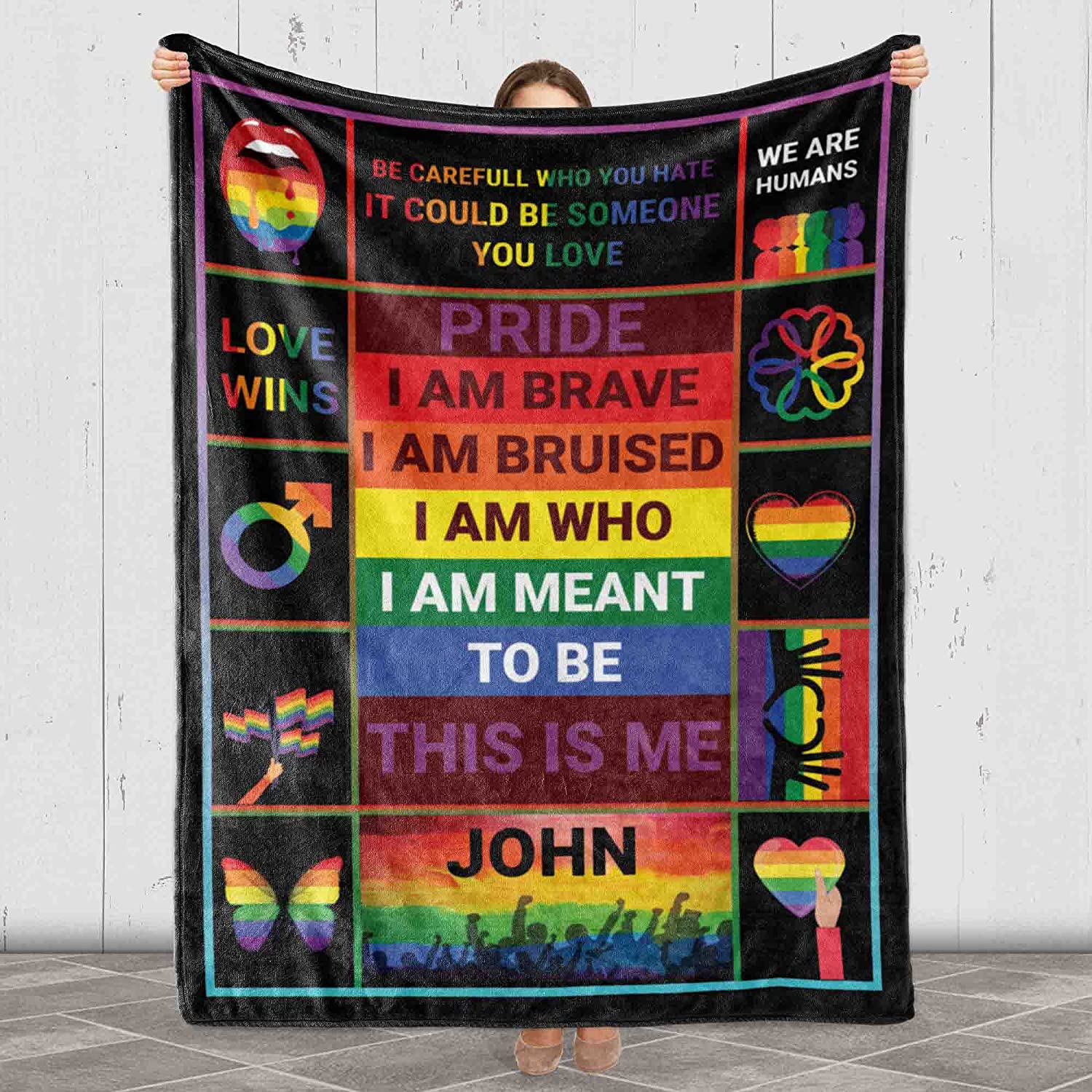 Customized Pride Blanket With Name/ Love Wins Blankets For Lesbian/ Gay Man Blanket