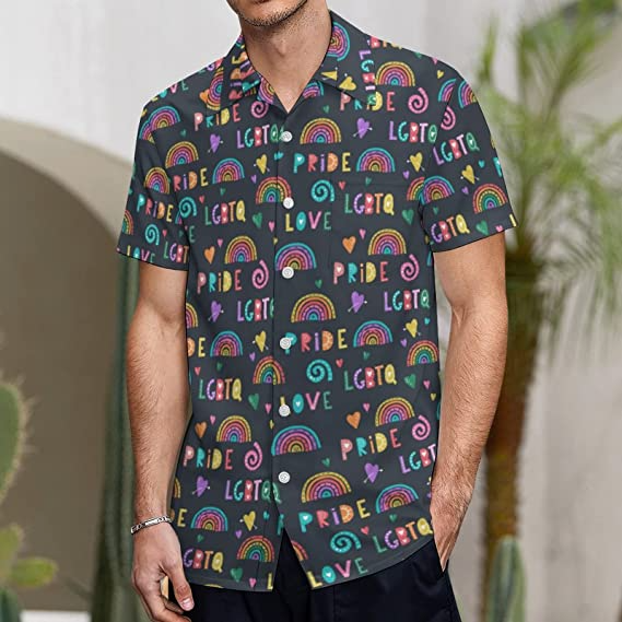 Rainbow Lgbt Print Summer Hawaiian Shirts Beach Shirts Gift/ Lesbian Love Gifts/ Love Is Love Rainbow Hawaii Shirt