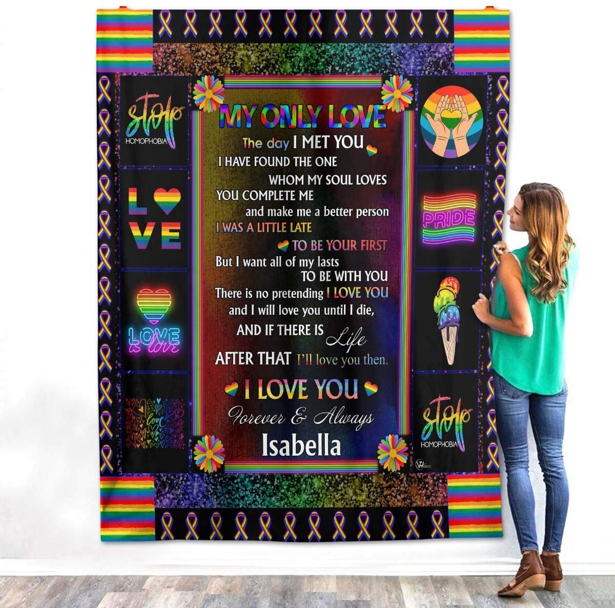 Personalized Name Rainbow Blanket/ My Only Love Sherpa Fleece Throw Blanket Christmas Birthday Gay Lesbian Lgbt Pride Presents