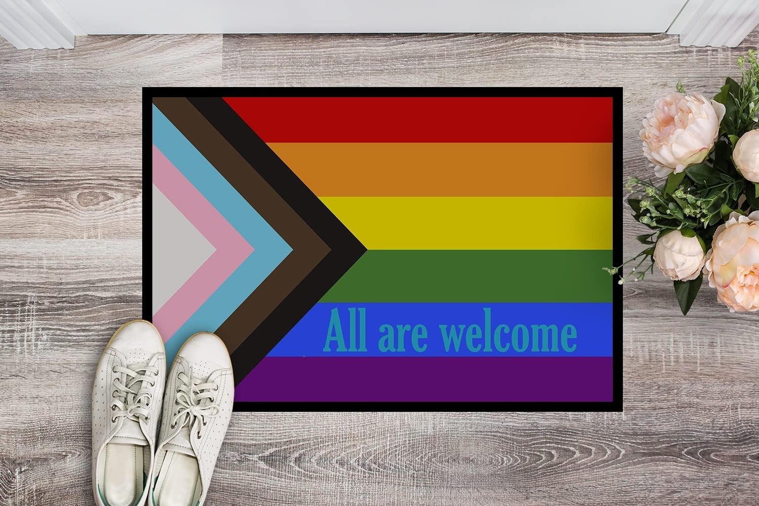Gay Pride Progress Mat Pride All Are Welcome Door Mat/ Indoor Rug Or Outdoor Welcome Mat Lgbt Doormat
