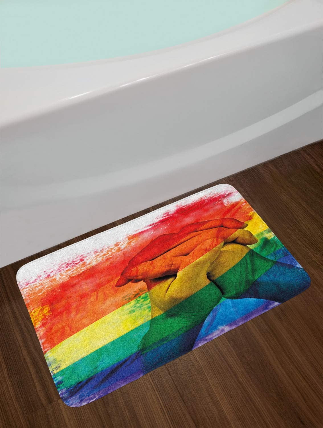 Pride Bath Doormat/ Hands Of Young Men Put Together On Abstract Lgbt Door Mat Love Wins Gay Partners