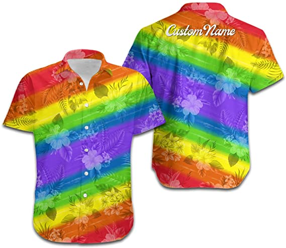 Custom Name Lgbt Rainbow Colorful Men Aloha Hawaiian Shirt For Lgbtq Community In Pride Month Hawaiian Casual Button Down