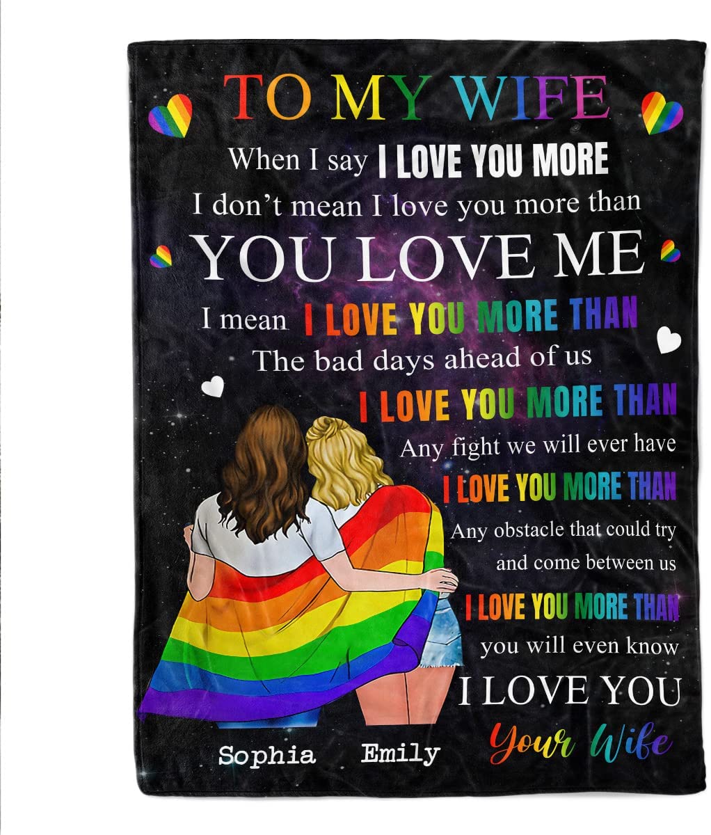 Personalized Bisexual Blanket With Couple''S Name To My Wife/ Lgbtq Gay Pride Blanket Rainbow Lgbt Blanket