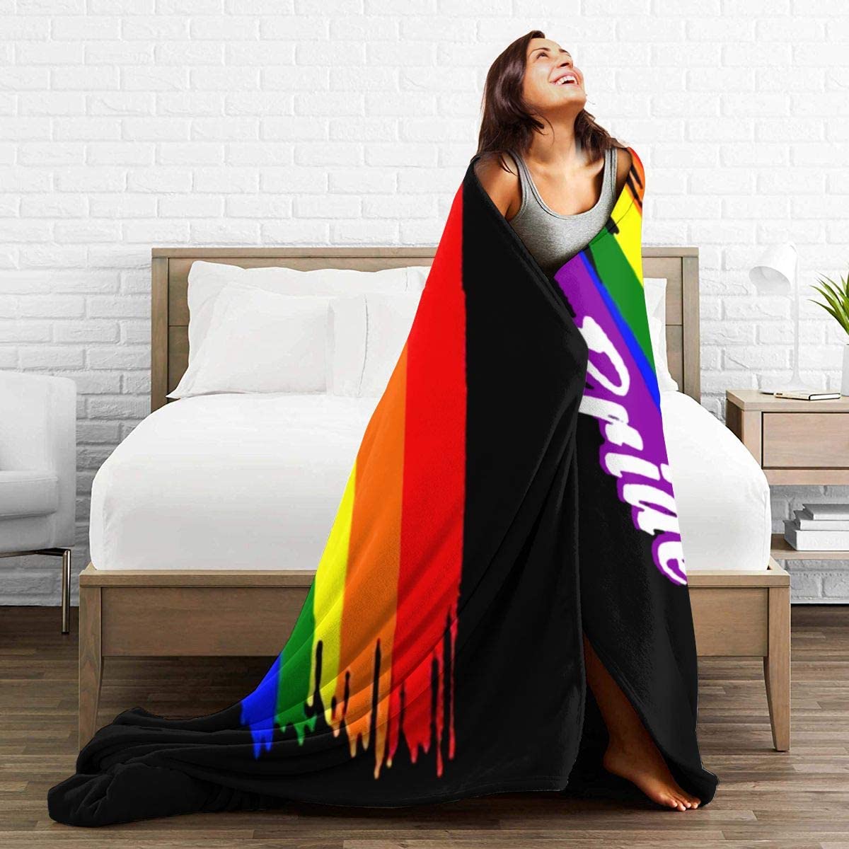 Rainbow Gay Lesbian Pride Fleece Blanket/ Ally Pride Blanket/ Support Lgbt Gift For Gay Friend