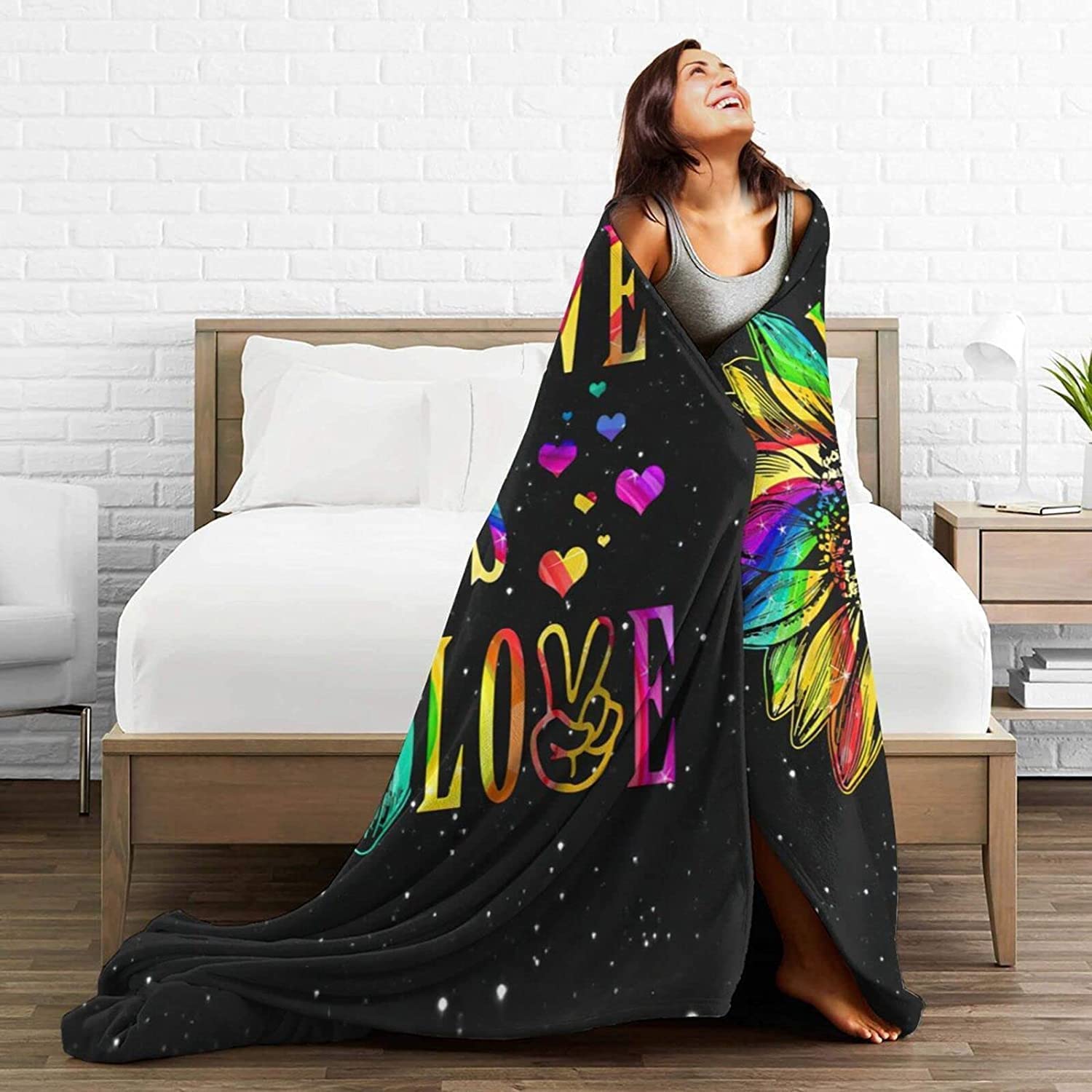 Fleece Throw Blanket For Couch/ Blankets Printed Decorations Lgbt Gay Pride Rainbow Sunflower Love Is Love