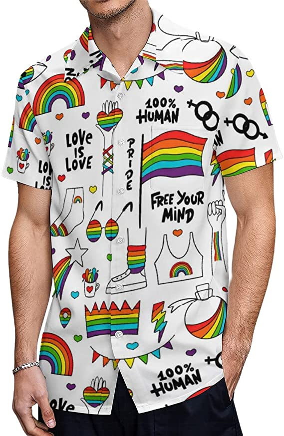 Gay Pride Hawaiian Shirt/ Love Is Love Hawaii Shirt For Lesbian/ Free Your Mind/ Human Right Rainbow Hawaiian Shirt