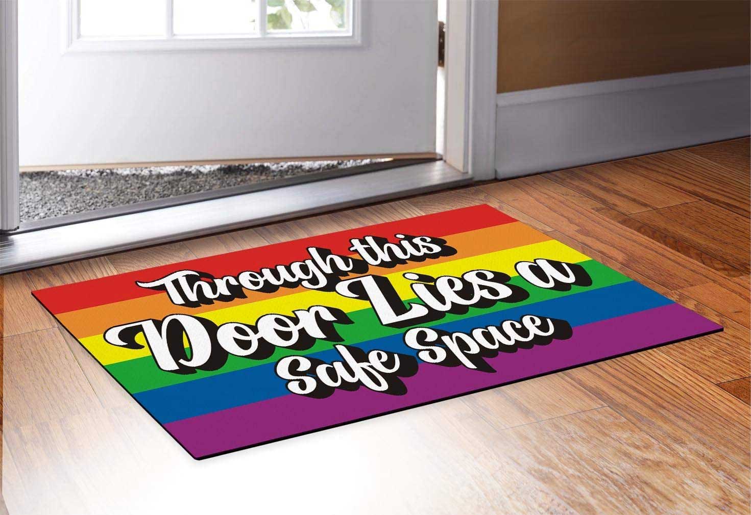 Gay Pride Mat Gay Doormat Through This Door Lies A Safe Space Gay Gifts Decorative Doormat Gay