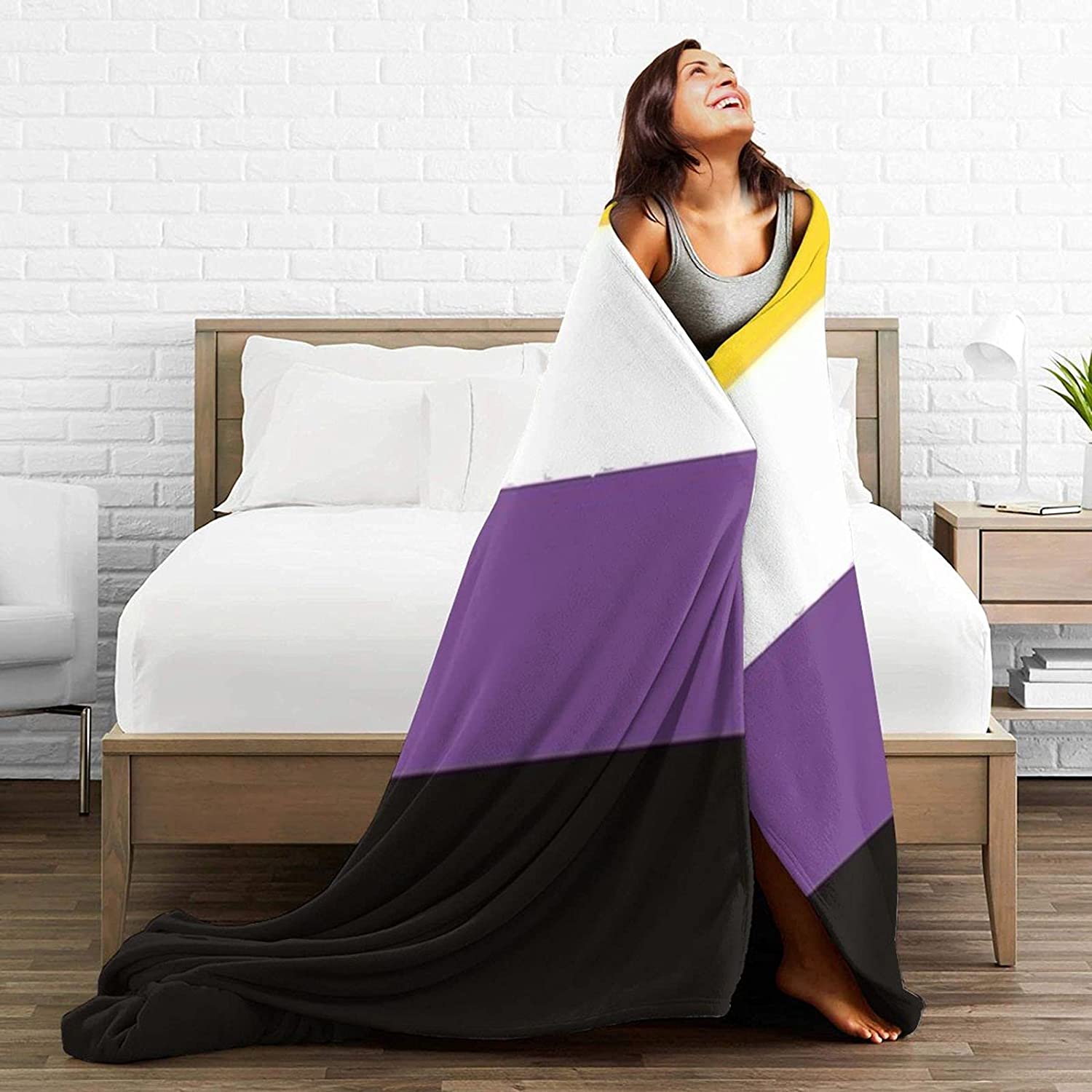 Non Binary Pride Flag Flannel Fleece Throw Blankets For Bed Sofa Living Room Soft Blanket For Non Binary