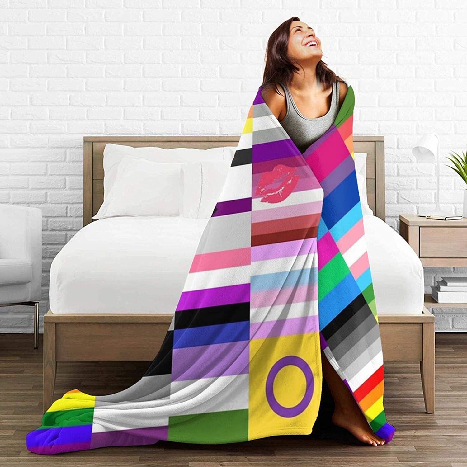 Lesbian Gay Lgbt Pride Flannel Sherpa Throw Soft Plush Flannel Blanket Throws For Bed/ Couch/ Sofa