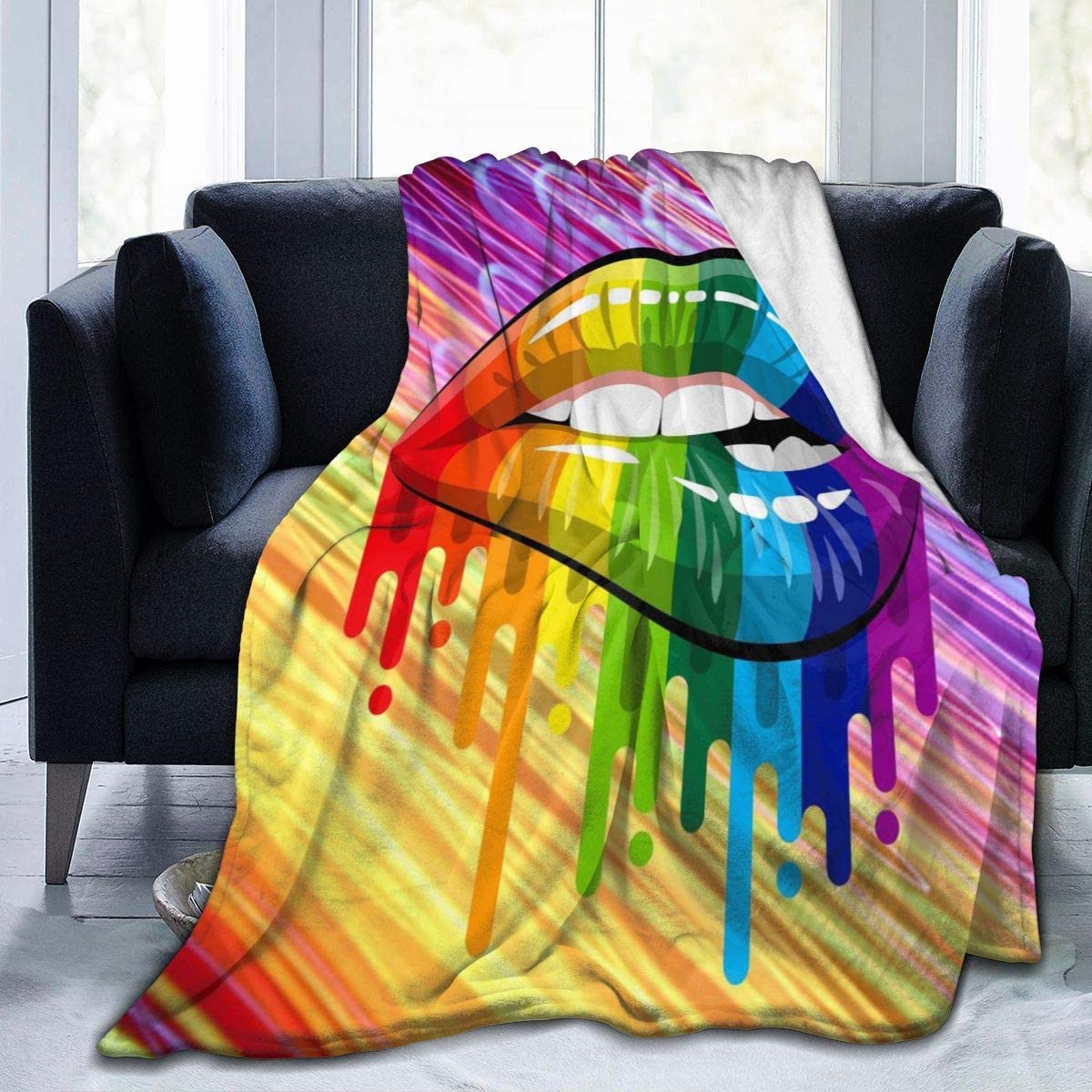 Blanket For Gay Homosexual/ Lesbian Rainbow Lips Pride Fleece Blanket/ Lgbt Meaningful Gift