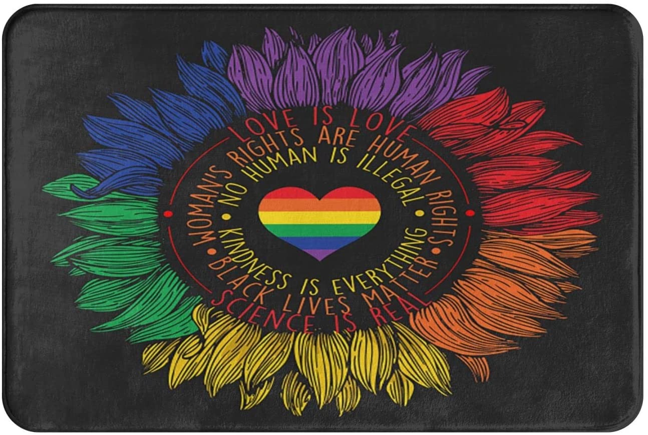 Pride Doormat Love Is Love Sunflower Rainbow Gay Pride Door Mat Durable Lesbian Doormat Outdoor Indoor Entrance Lgbt