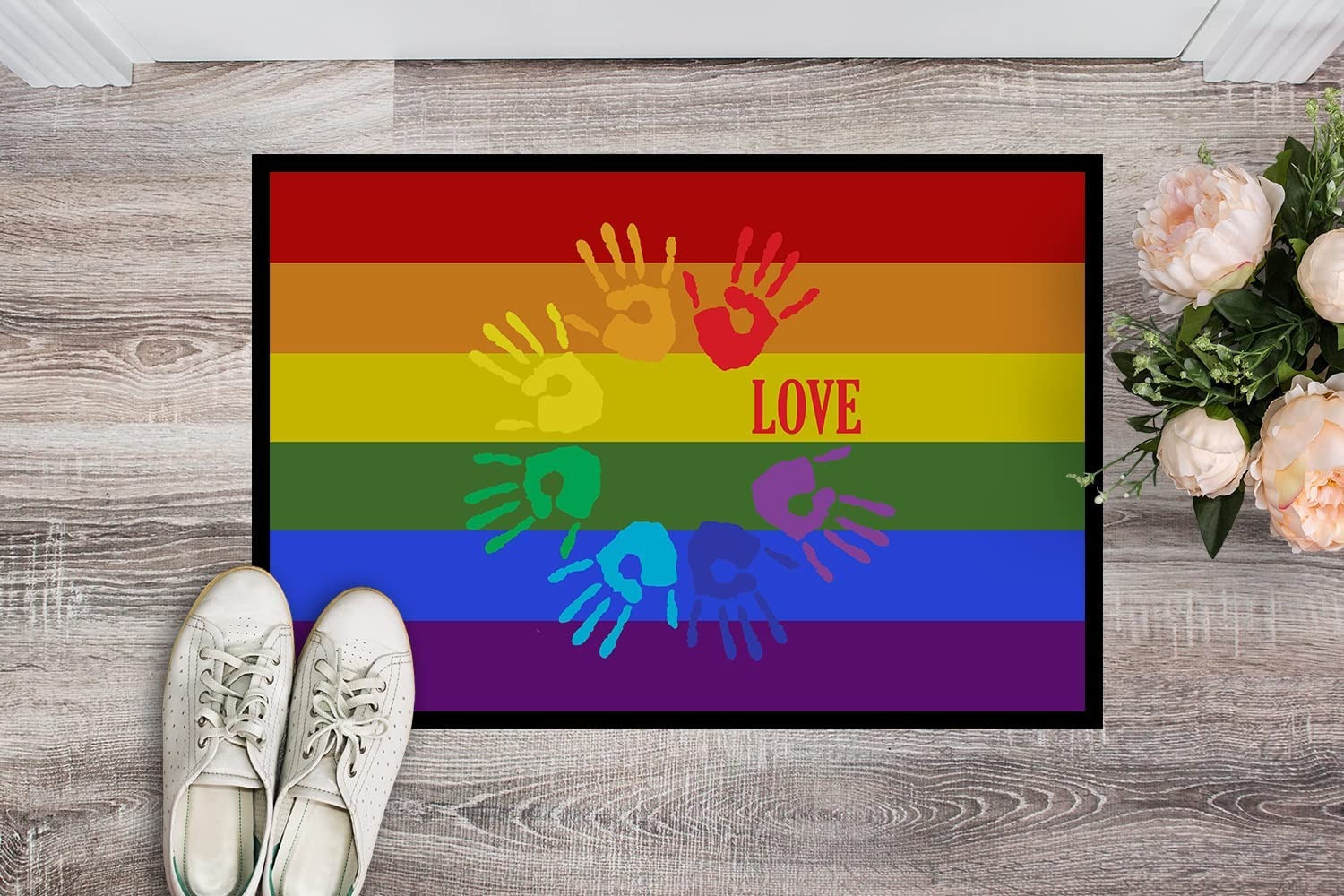 Gay Pride Love Hands Door Mat/ Indoor Rug Or Outdoor Welcome Mat 18X27 Pride Lgbt Doormat