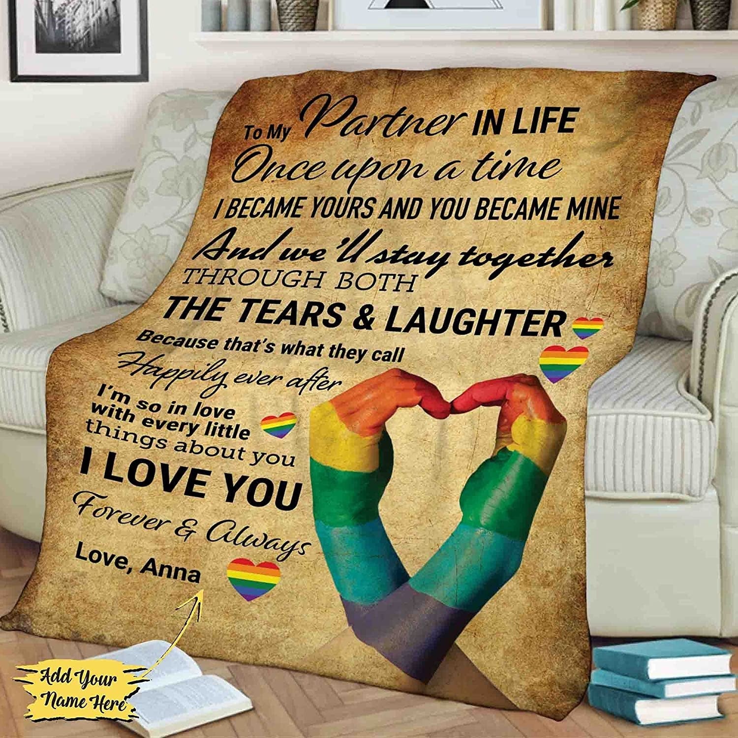Personalized To My Partner In Life Blankets/ Once Upon A Time Pride Blanket/ Gift For Couple Gay Man/ Lesbian Gift