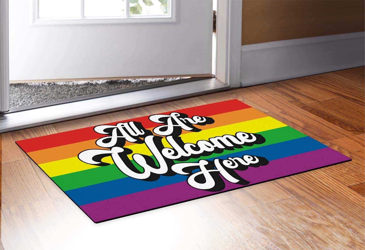 Gay Pride Doormat All Are Welcome Here Gay Gifts Decorative Doormat Gay