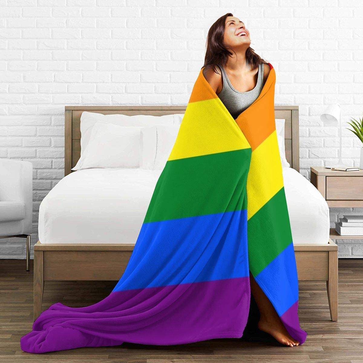 Flannel Blanket Lgbt Rainbow Flag Lightweight Cozy Bed Blanket Soft Throw Blanket Fits Couch Sofa For Pride Month