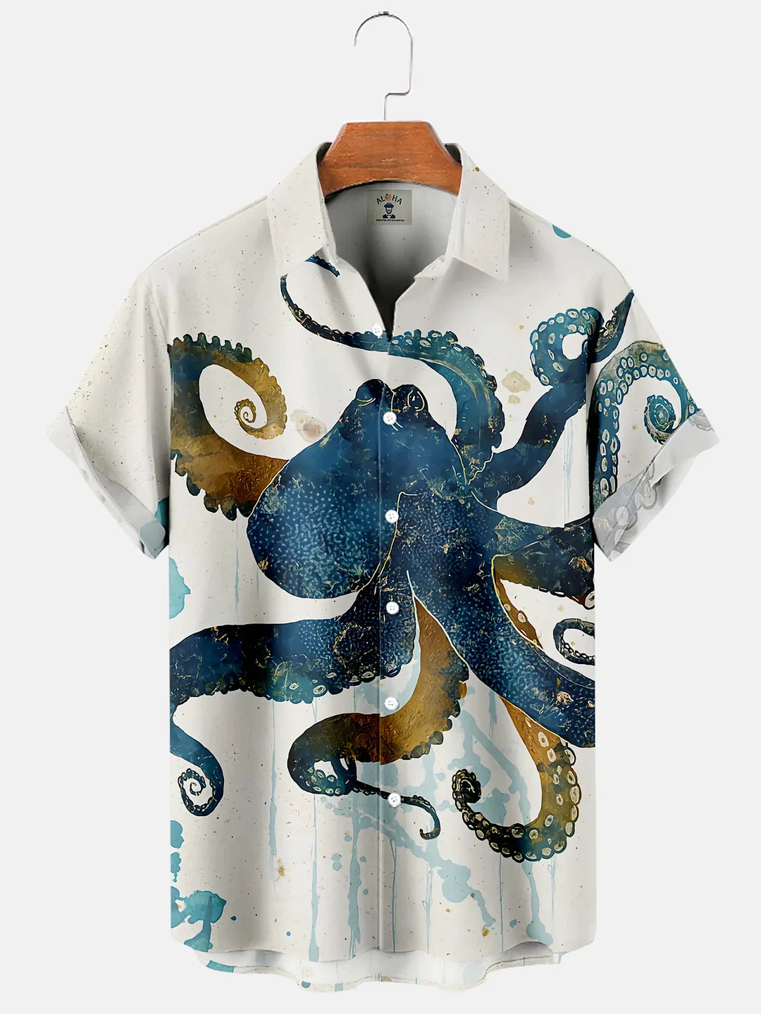 Men''s Sea Life Octopus Ink Splatter Short Sleeve hawaiian Shirt