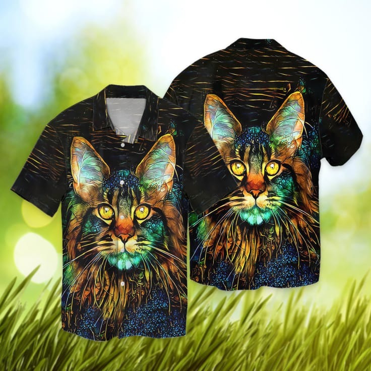 Beautiful Cat Art 3D Hawaiian Shirt/ Cat Hawaii Aloha Beach Shirts Short Sleeve/ Cat Lovers Gift