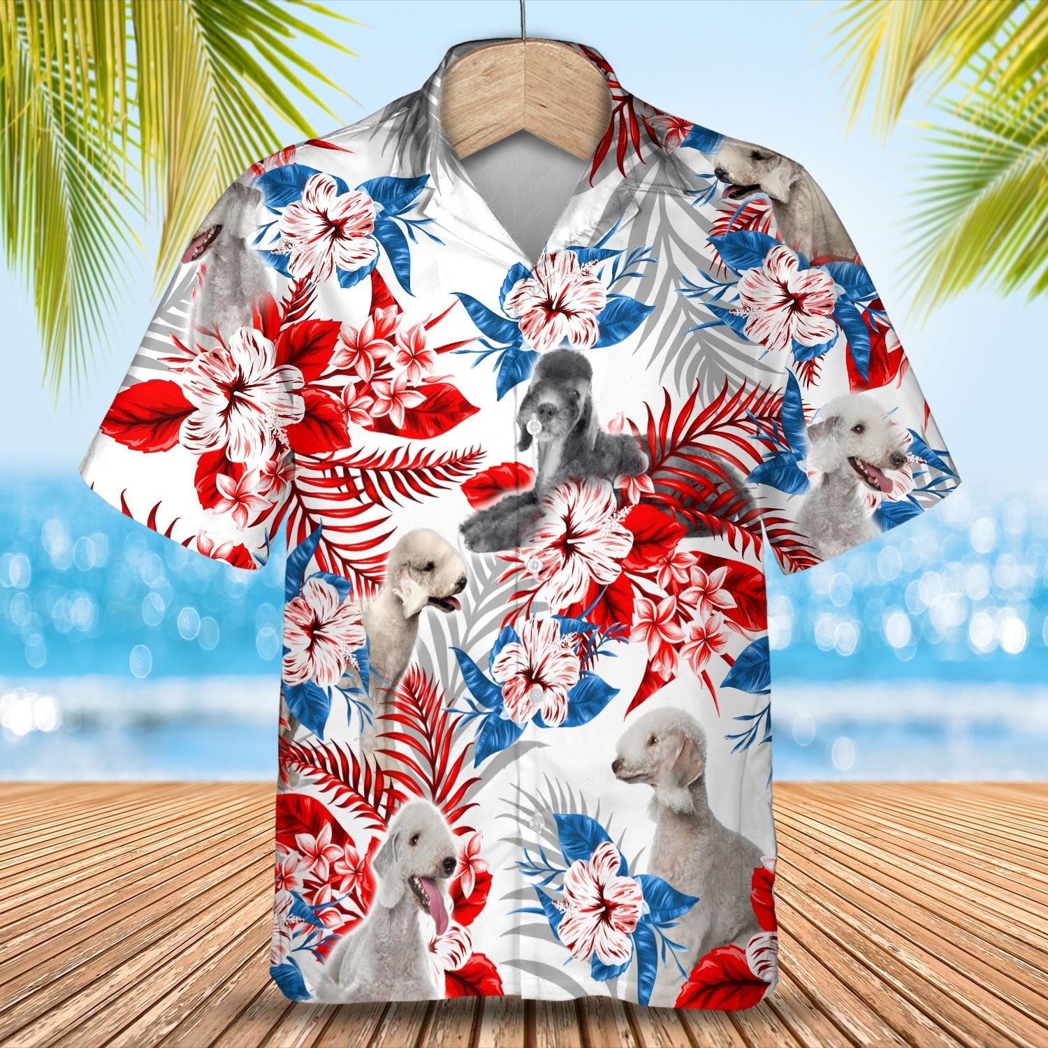 Bedlington Terrier Hawaiian Shirt/ Flower And Dog In Hawaii Aloha Beach Shirts For Men And Woman