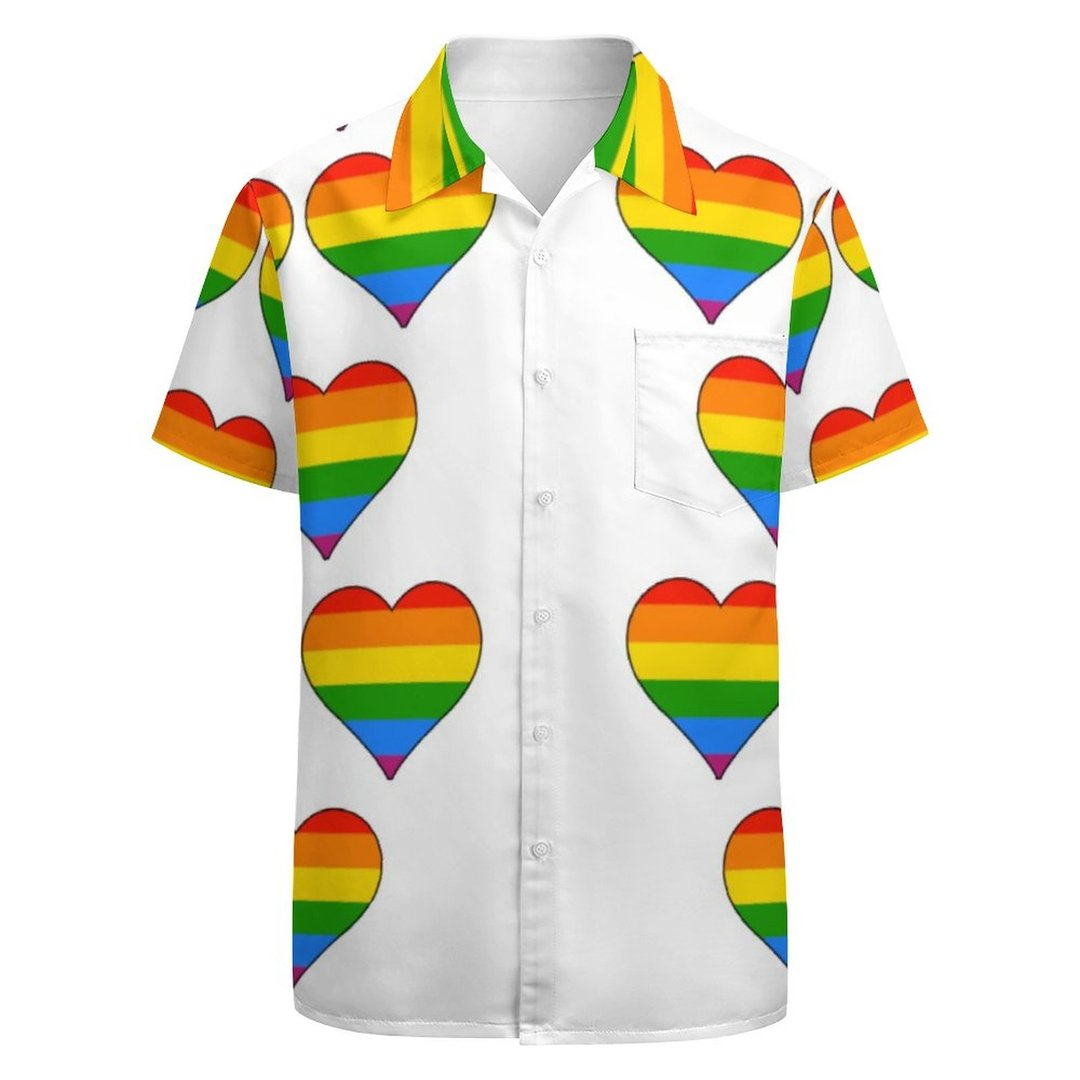 Lgbtq Rainbow Heart Gay Pride Cute Hawaiian Vintage Shirt Mens Button Down Plus Size Tropical Hawaii Beach Shirts
