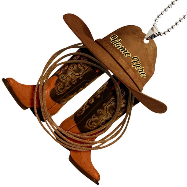 Personalized Vintage Cowboy Riding Whip/ Hat And Boots Car Hanging Ornament