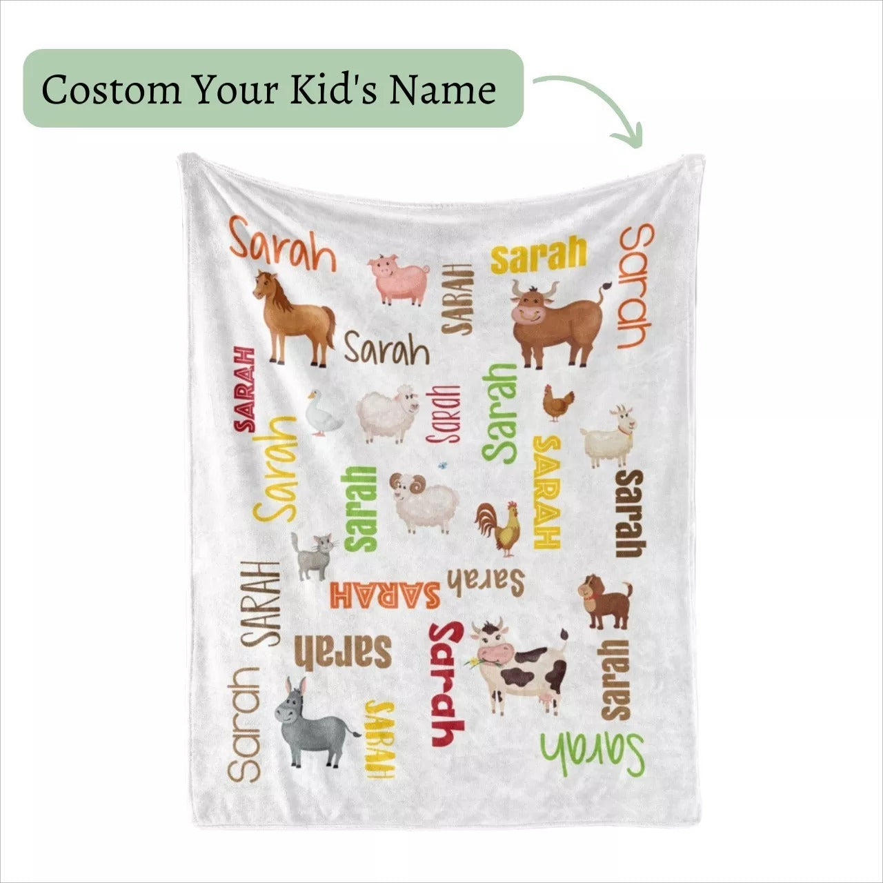 Custom With Name Animal Farm Baby Blanket/ Cute Animal Horse Sheep Rooster Small Blanket For Newborn Baby/ Kids Blanket