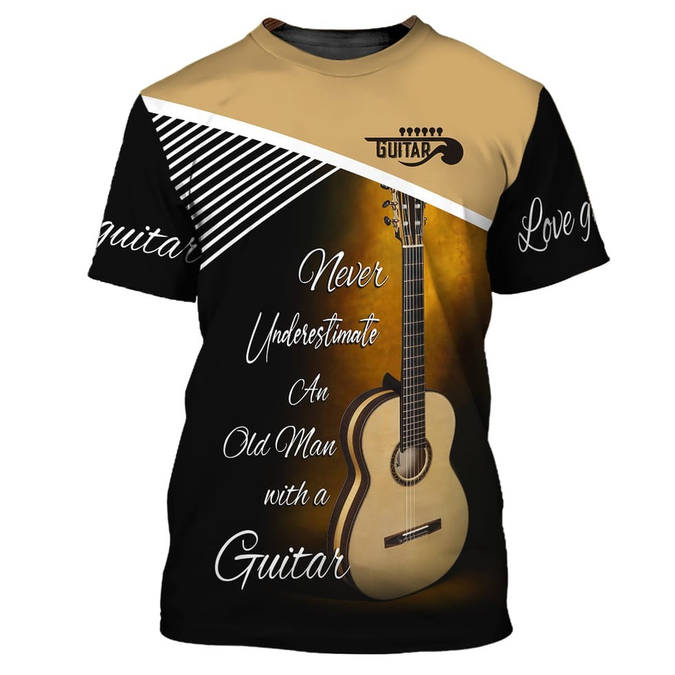 Old Man With Guitar 3D Shirt/ Love Guitar T Shirt/ Men''s Guitarist Shirt