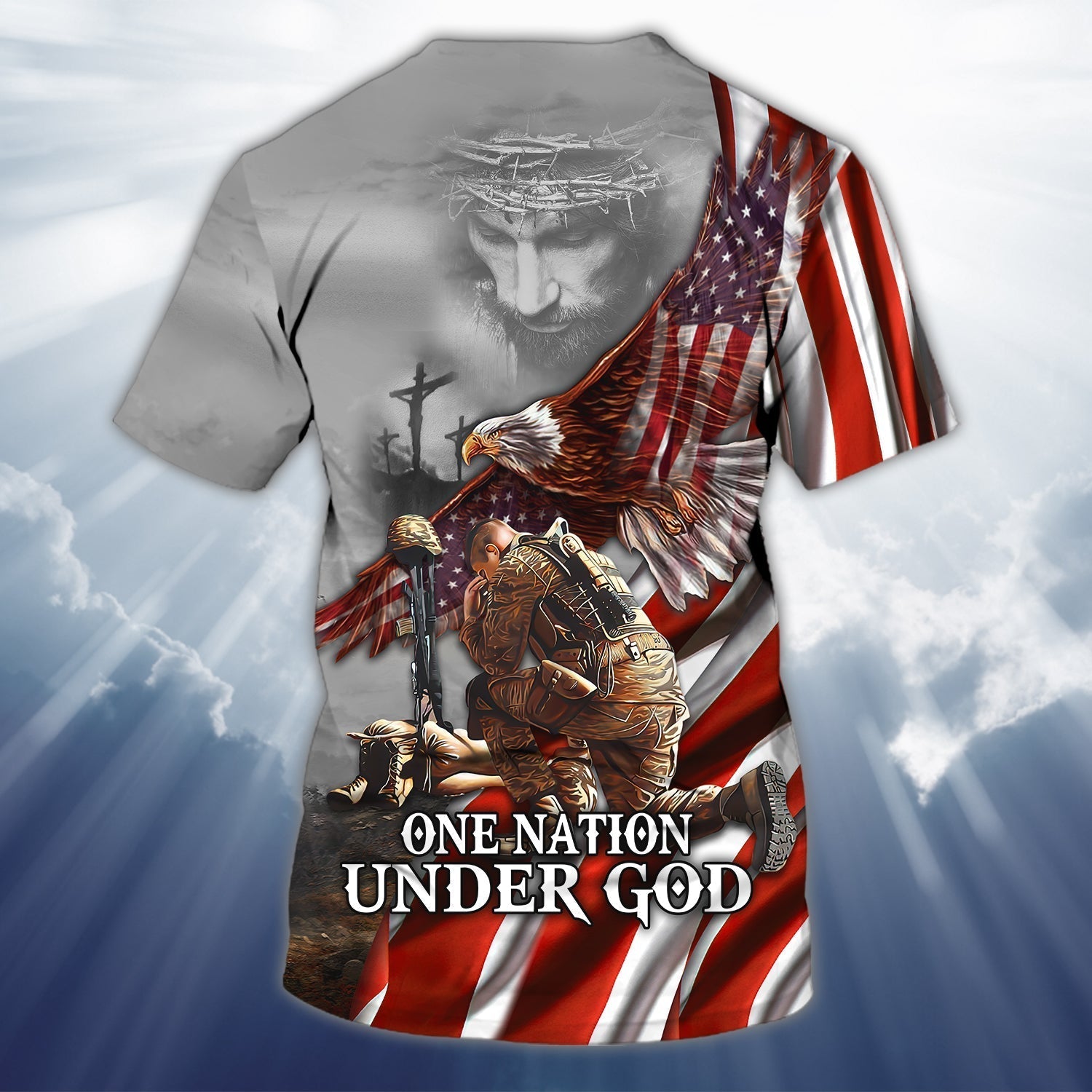 Custom With Name Veteran Patriotice American 3D Shirt/ One Nation Under God Jesus 3D T Shirt