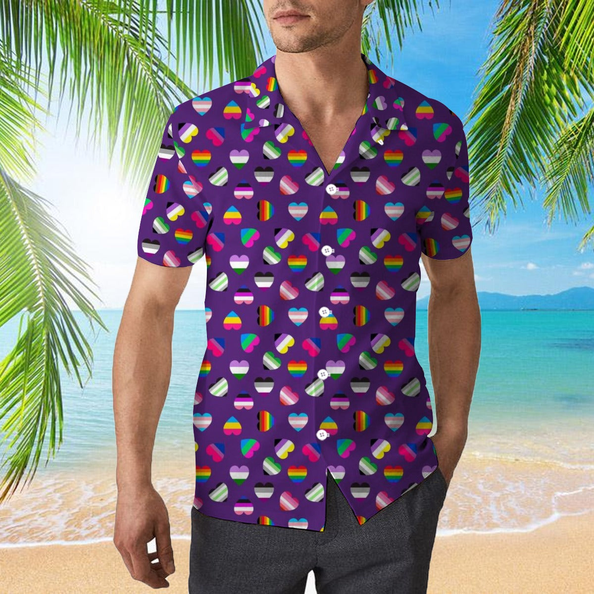 Bisexual Beach Hawaiian Full Print Shirt/ Hawaii Shirt For Trans Queer/ Men Hawaiian 3D Shirt For Gay Transgender Bi Gift