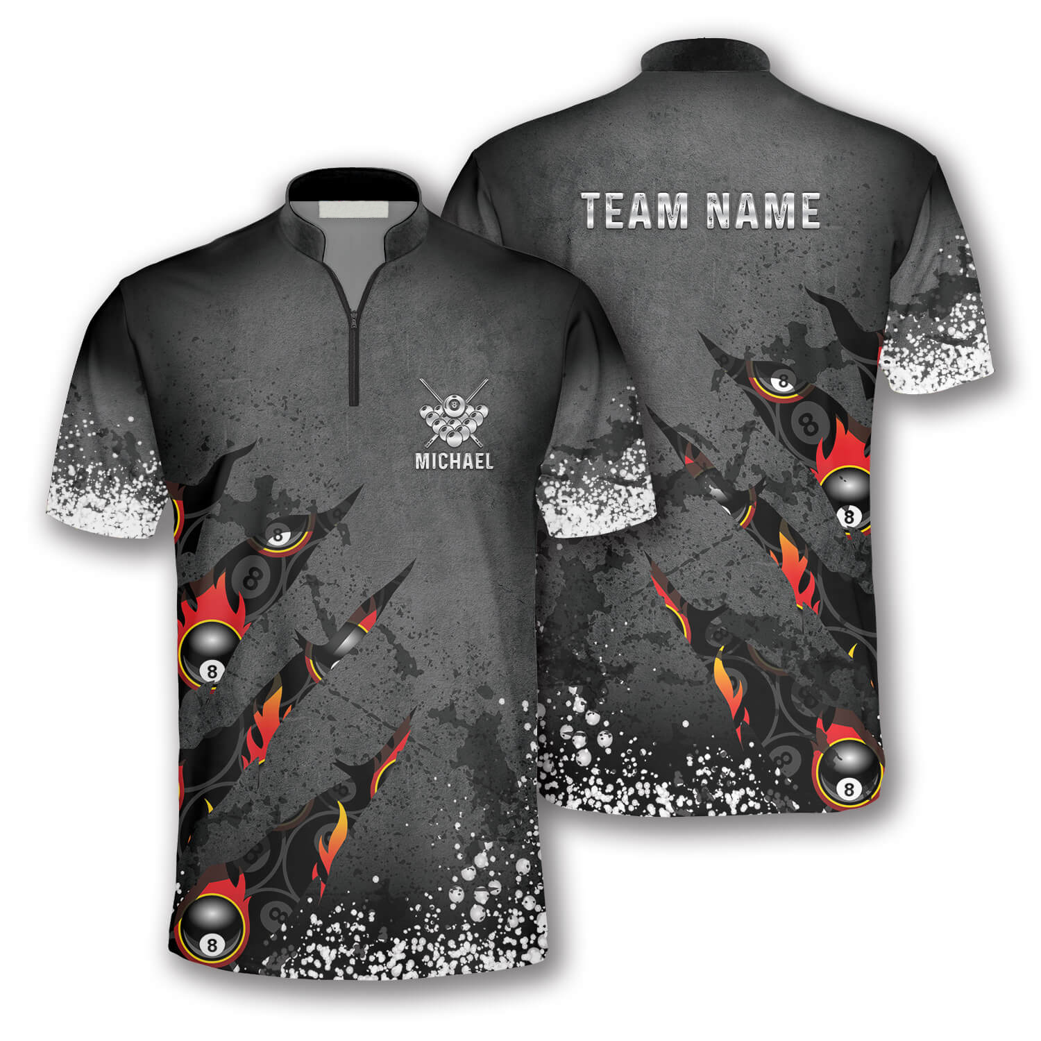 8 Ball Paint Splash Custom Billiard Jerseys for Men/ Personalized Team Name Team Billiard Shirt