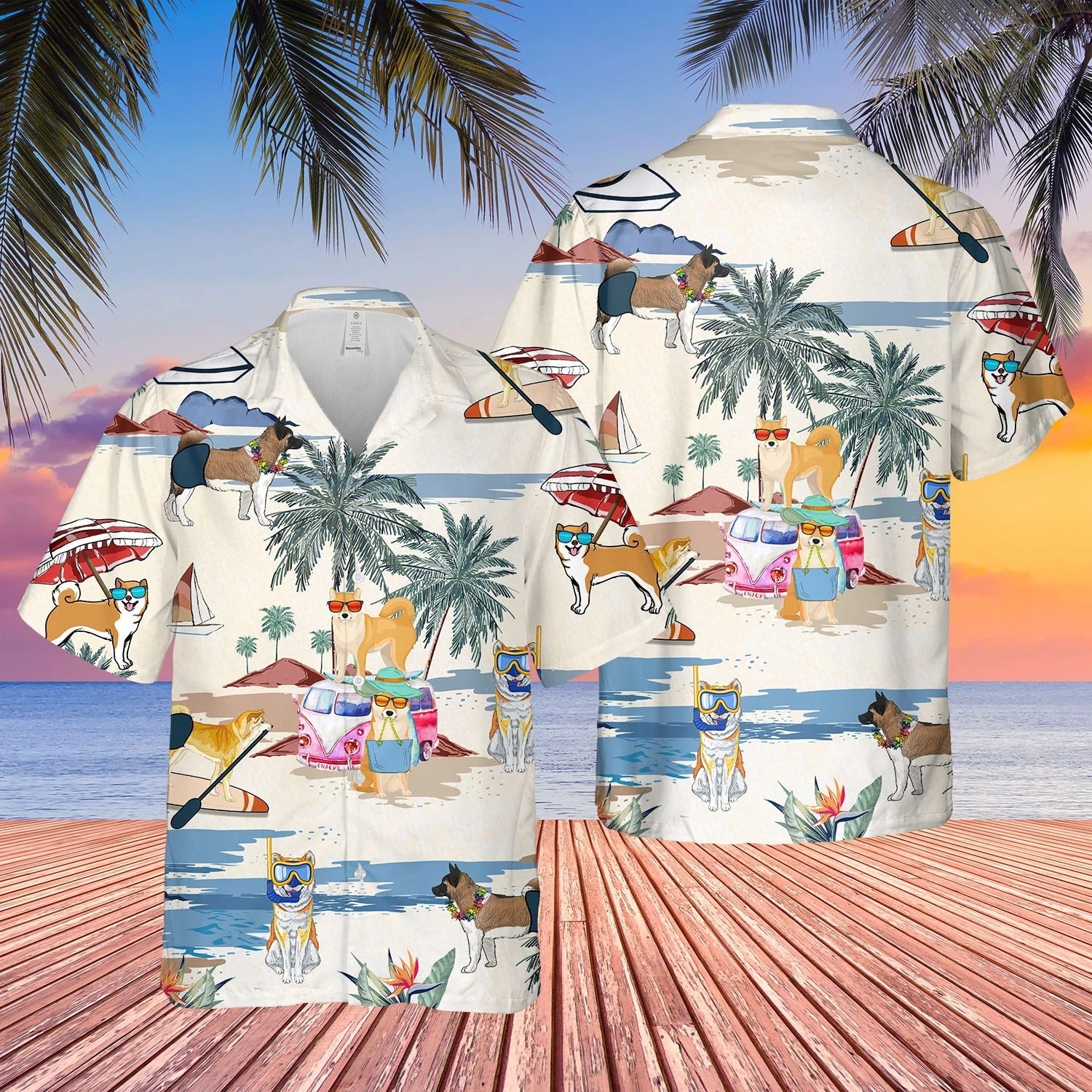 Akita Summer Beach Hawaiian Shirt/ Short Sleeve Dog Aloha Shirt For Summer