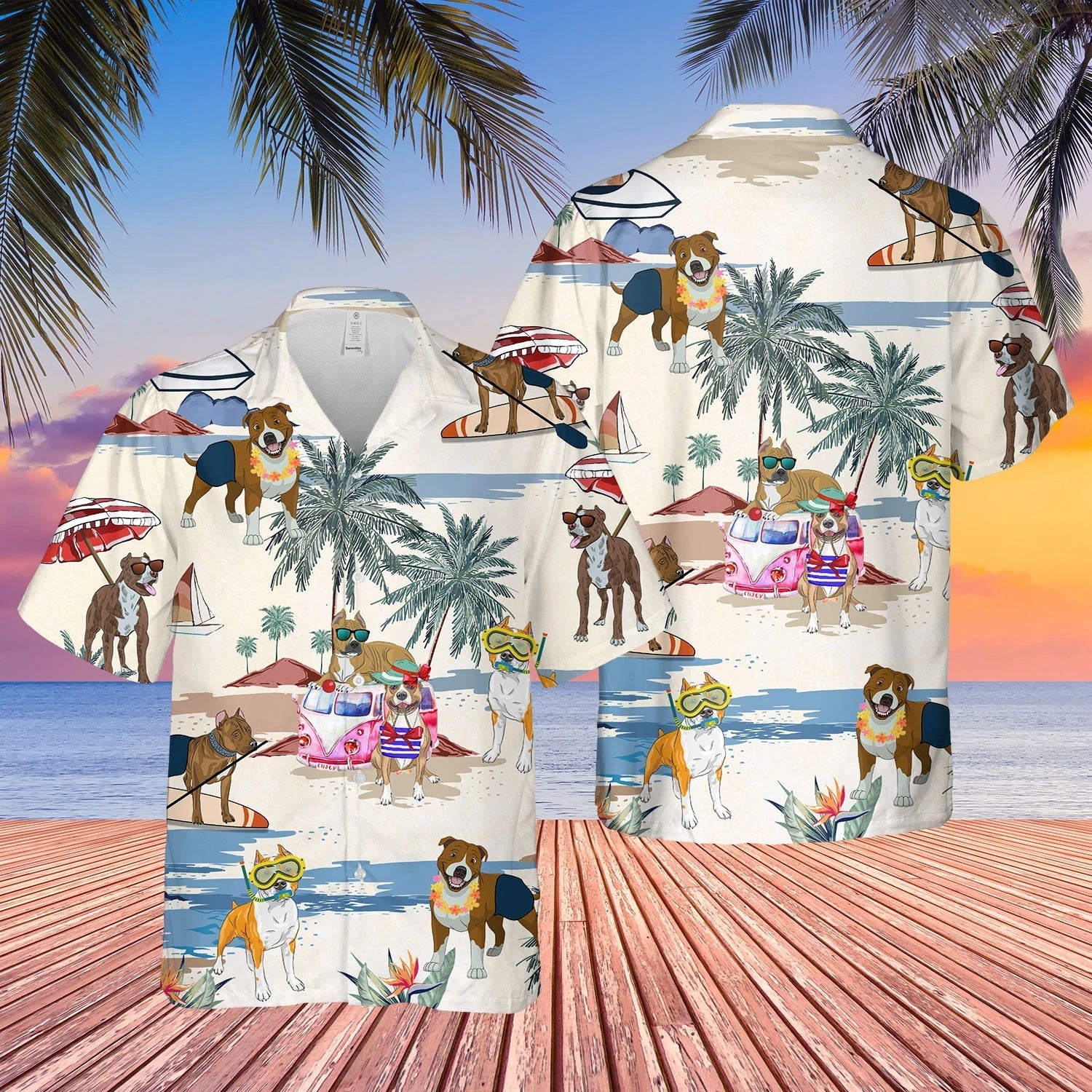 American Staffordshire Terrier Summer Beach Hawaiian Shirt/ Cool Aloha Full Print Dog In Hawaiian Shirt