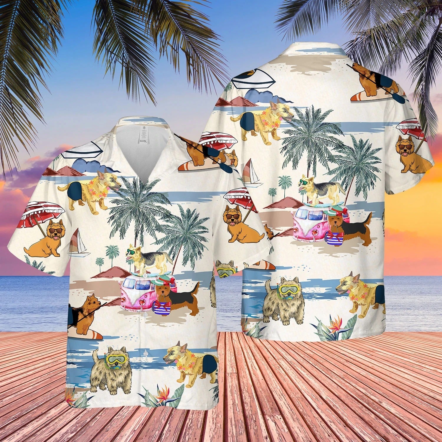 Norwich Terrier Summer Beach Hawaiian Shirt/ Short Sleeve Dog Full Print Aloha Beach Shirt For Dog Lovers