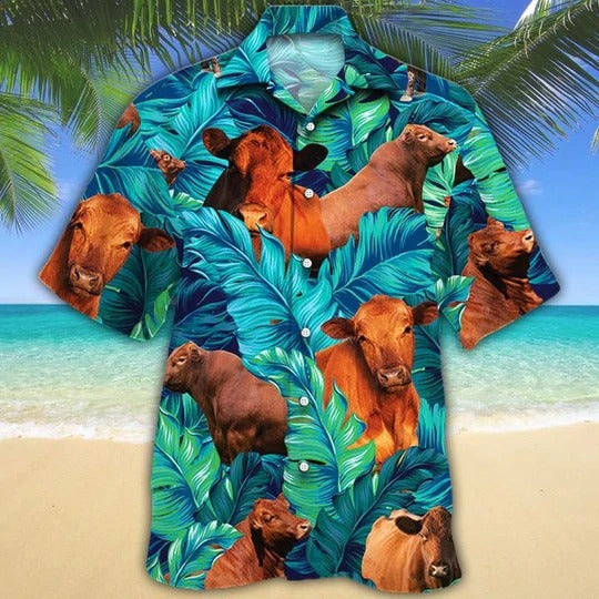 Red Angus Cattle Lovers Hawaiian Shirt/ Unisex Print Aloha Short Sleeve Casual Shirt