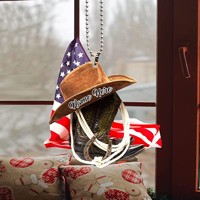 Personalized U.S Cowboy Hats And Boots Two-Sides Shaped Acrylic Ornament For Car/ Car Hanging Ornaments