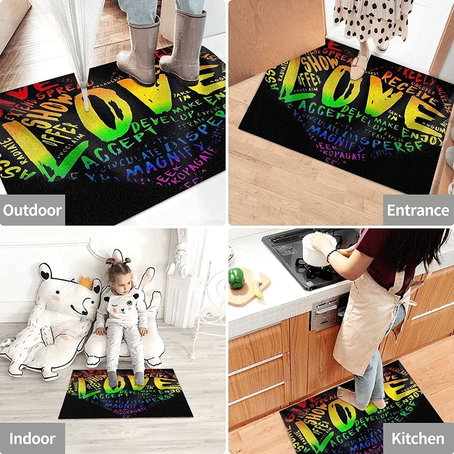 Lgbt Pride Rainbow Mat Heart Gays Lesbians Pvc Doormat Non Slip Floor Mat For Outdoor Indoor Decor
