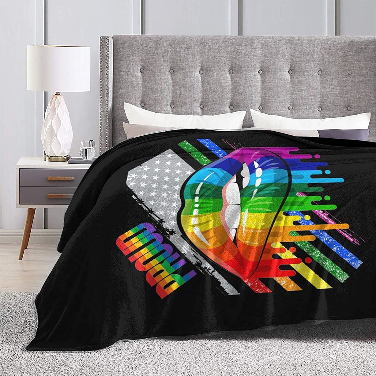 Lesbian Rainbow Lips Pride Flannel Fleece Throw Blankets For Lgbtq Community