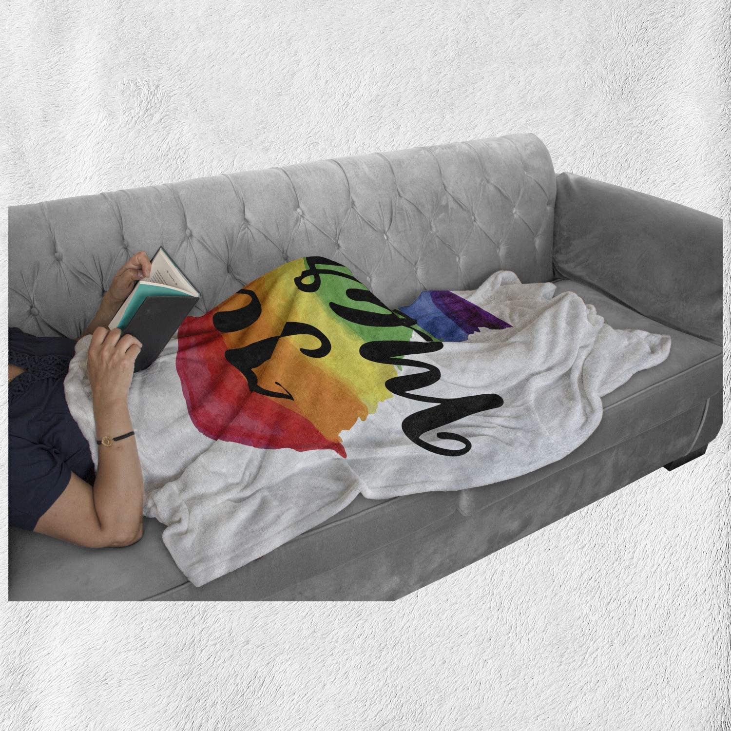 Just Married Throw Blanket For Lgbt/ Just Married Watercolor Style Rainbow Heart Gay Rights Flannel Fleece Blanket
