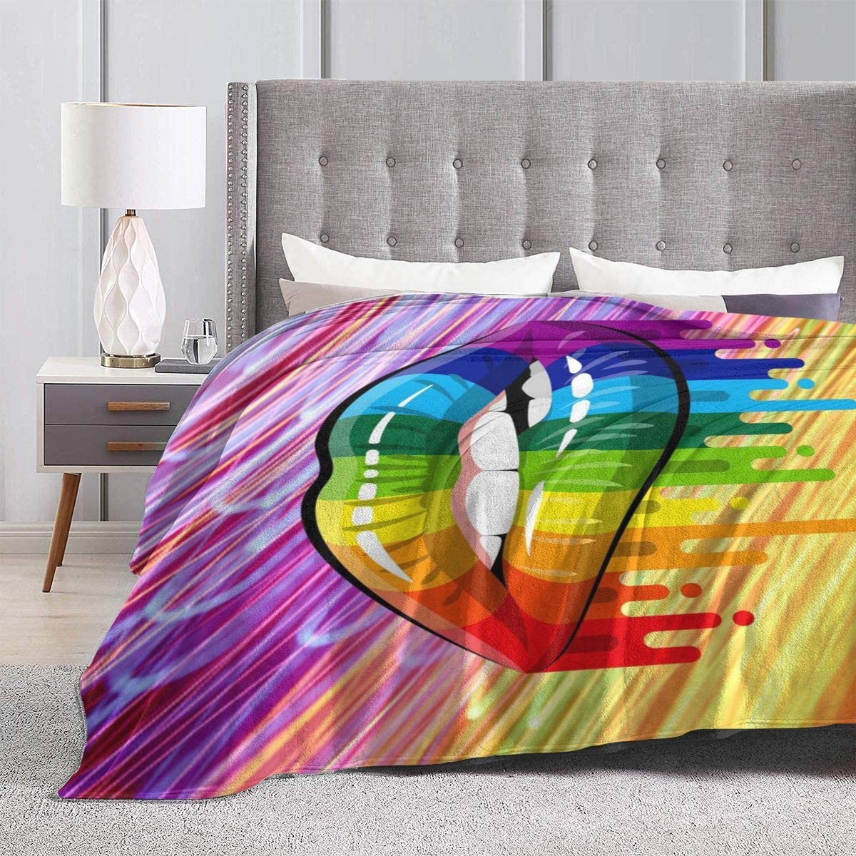 Blanket For Gay Homosexual/ Lesbian Rainbow Lips Pride Fleece Blanket/ Lgbt Meaningful Gift