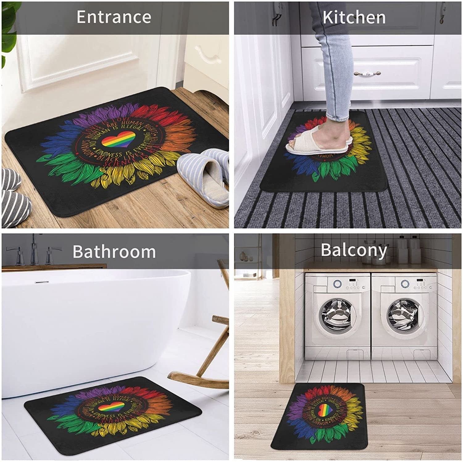 Pride Doormat Love Is Love Sunflower Rainbow Gay Pride Door Mat Durable Lesbian Doormat Outdoor Indoor Entrance Lgbt