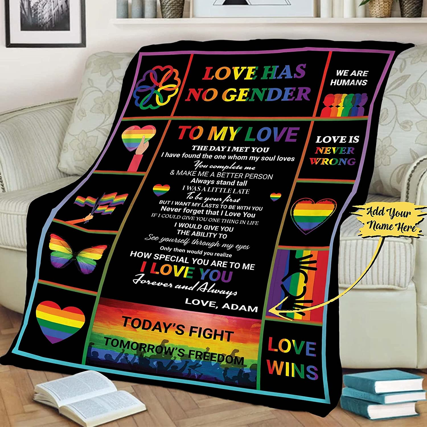 Custom Lgbt Blanket Love Has No Gender/ Gift For Gay On Christmas Birthday Lesbian Gift/ Gay Lesbian Pride Fleece Blanket/ Printed In Usa